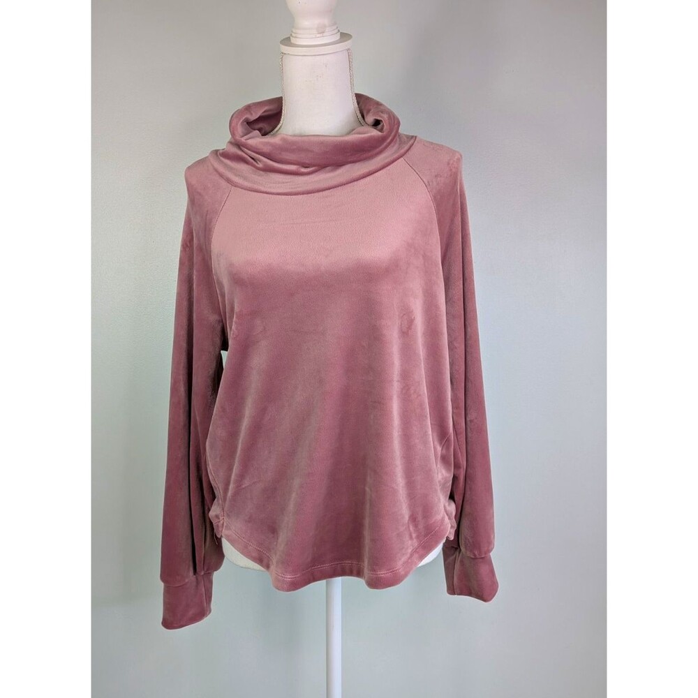 Evereve Womens Small Pink Velour Cowl Neck Pullover Sweatshirt Cozycore Lounge